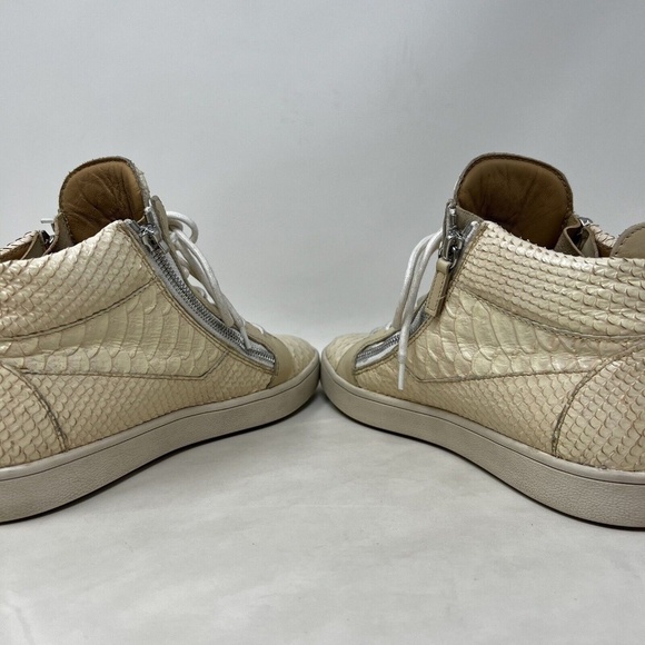 Giuseppe Zanotti Cream Python Embossed Leather Double Zip High Top Sneakers 40 - Picture 6 of 13